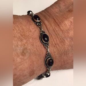Amethyst Stamped 925 Sterling Silver Bracelet